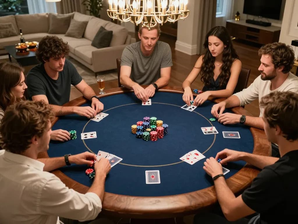 Engaging in a social poker game at home while using the link vào mu88 for online strategies.