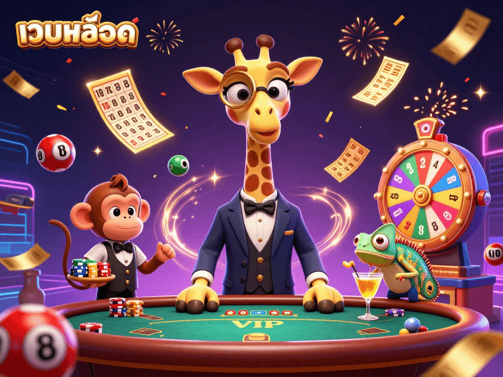 Spin the reels with เว็บสล็อต featuring vibrant casino elements and characters in a magical atmosphere.