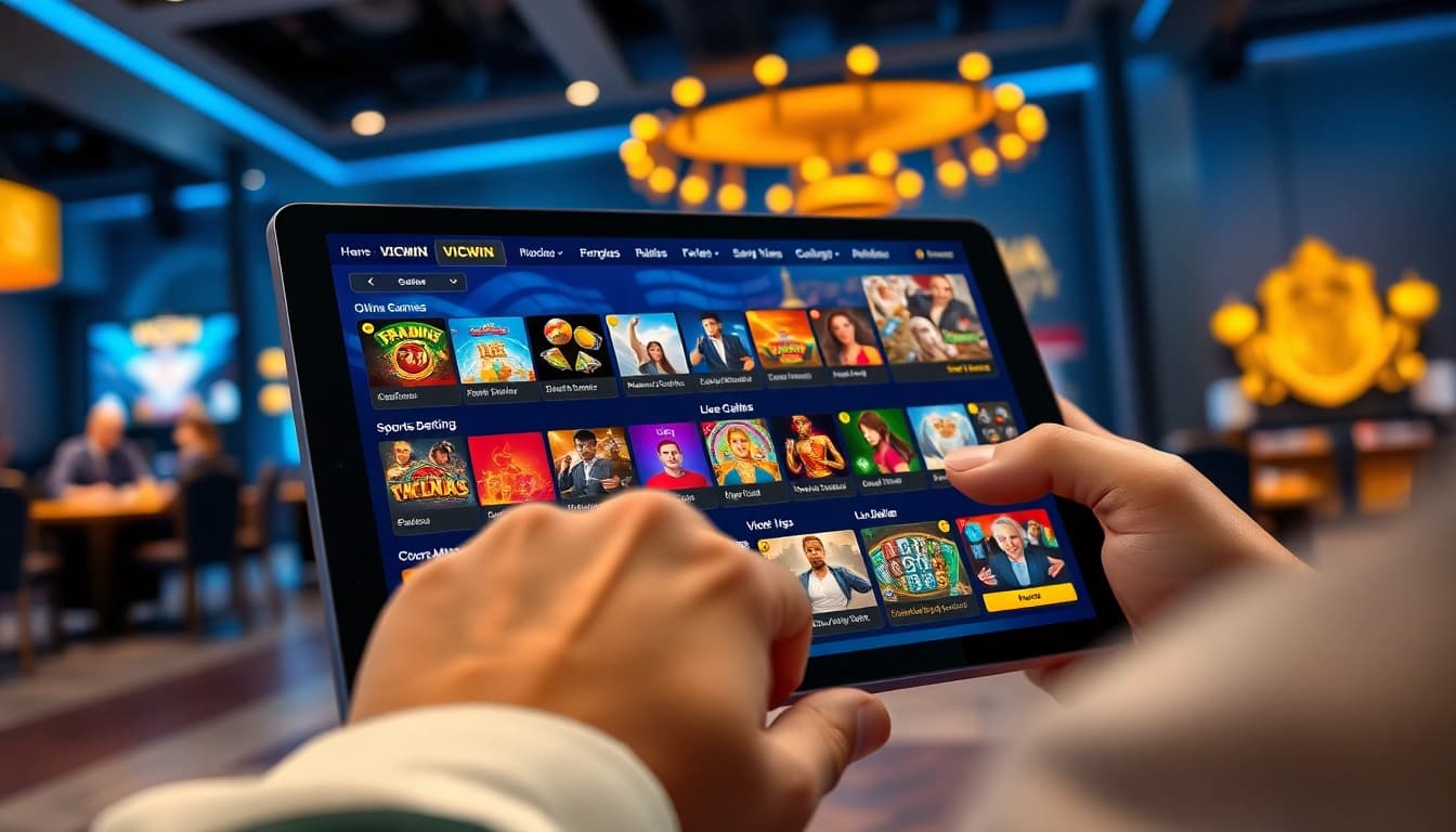 VICWIN online gaming platform showcasing interactive casino games and sports betting with an engaging user experience.