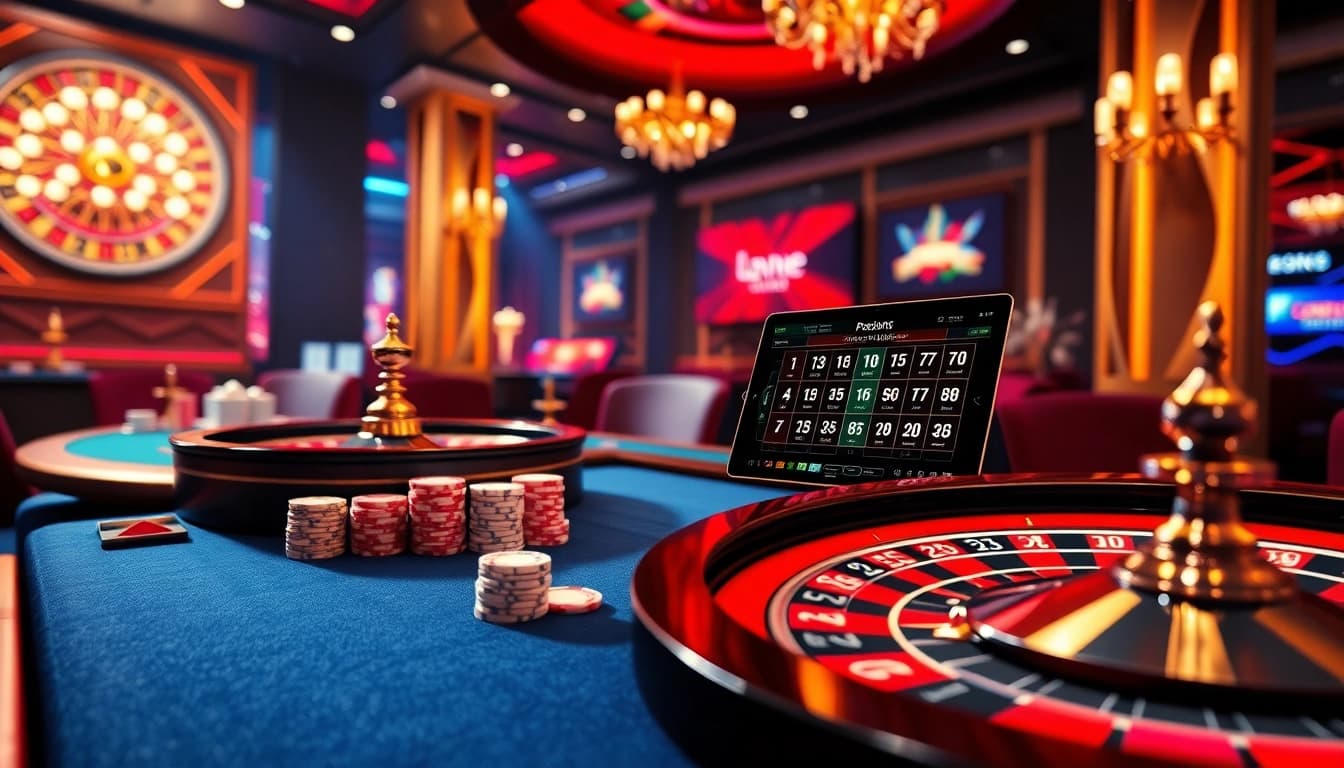 Exciting gambling experience at nhà cái five88 featuring poker chips, a roulette wheel, and an online interface.