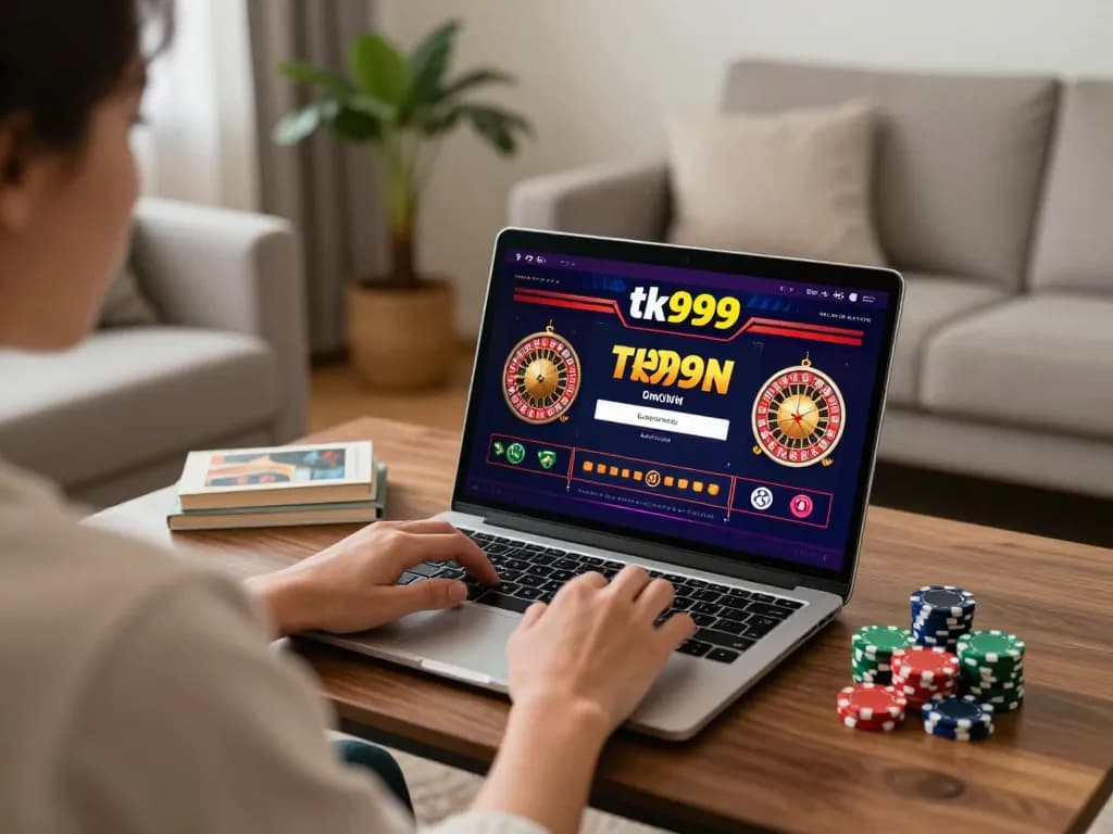 Engaging in tk999 login to access thrilling online casino roulette game on laptop at home.