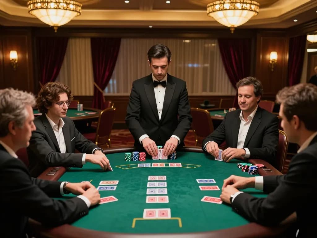 Players deep in strategic gameplay at 388bet's elegant blackjack table, luxury casino vibes.