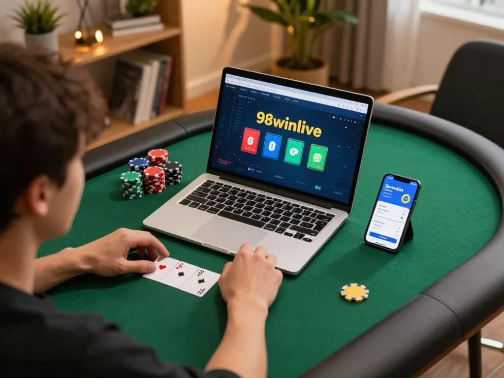Experience engaging poker gameplay on 98winlive with a cozy home setup.