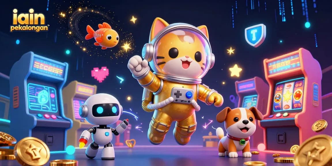 Engage with thrilling action at iain pekalongan, featuring a space-themed casino illustration with vibrant game elements.