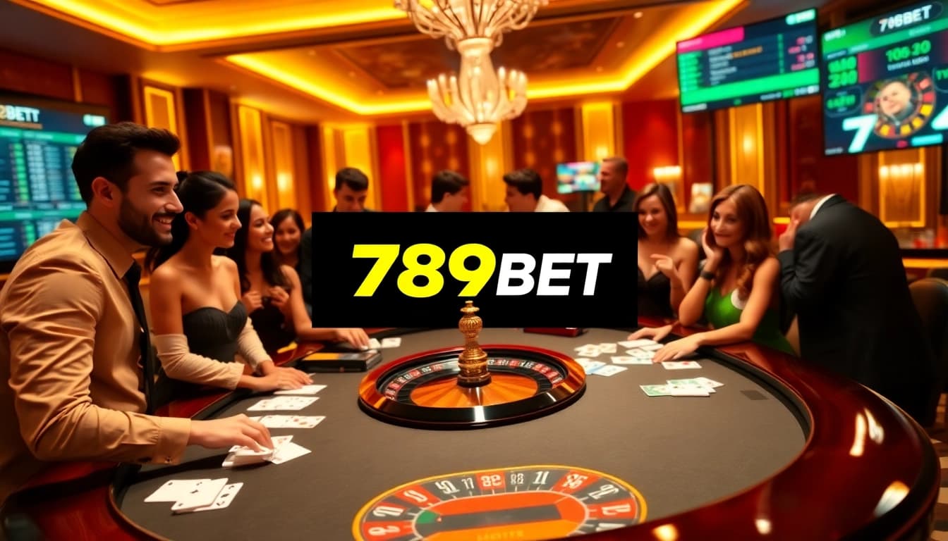 Engaged players celebrating wins at the 789BET casino interface with vibrant colors and modern gaming elements.