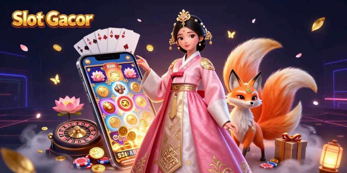 Experience Slot Gacor excitement with spinning reels and golden rewards in this vibrant gaming illustration.