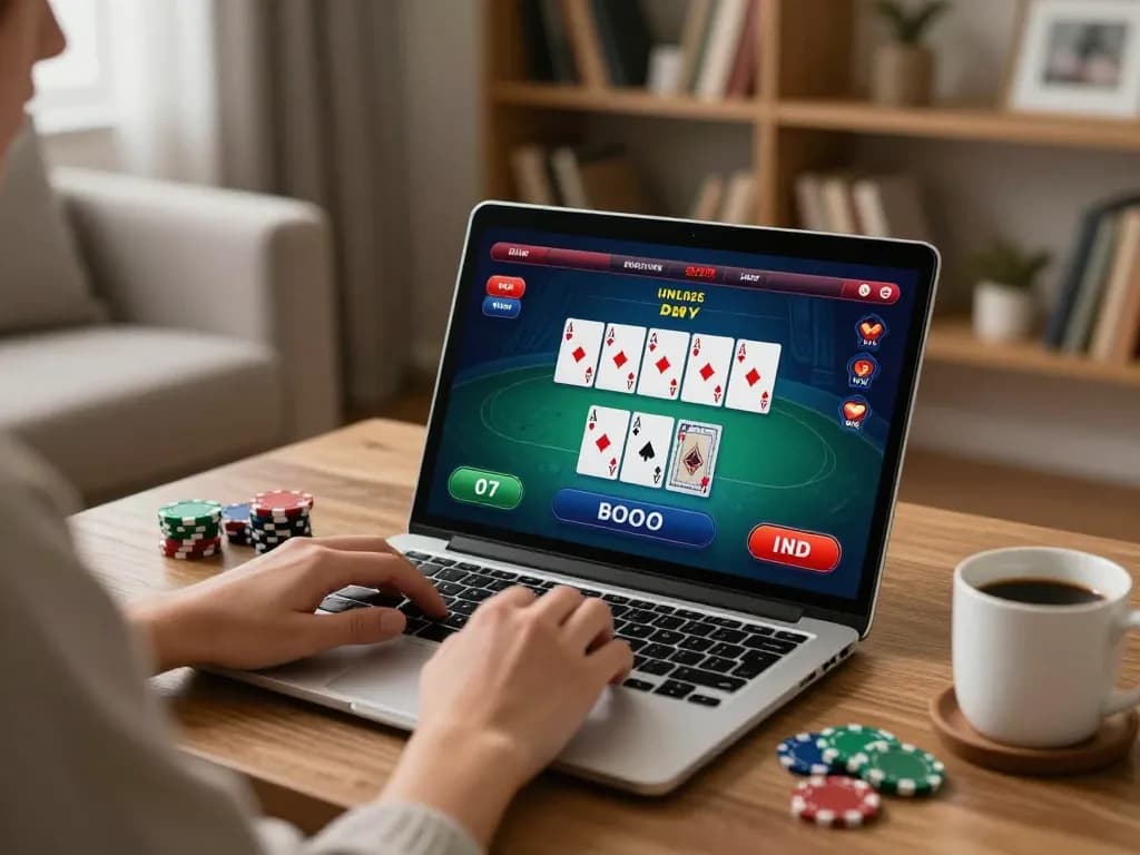 ho88 player enjoying online casino poker from home with cozy atmosphere