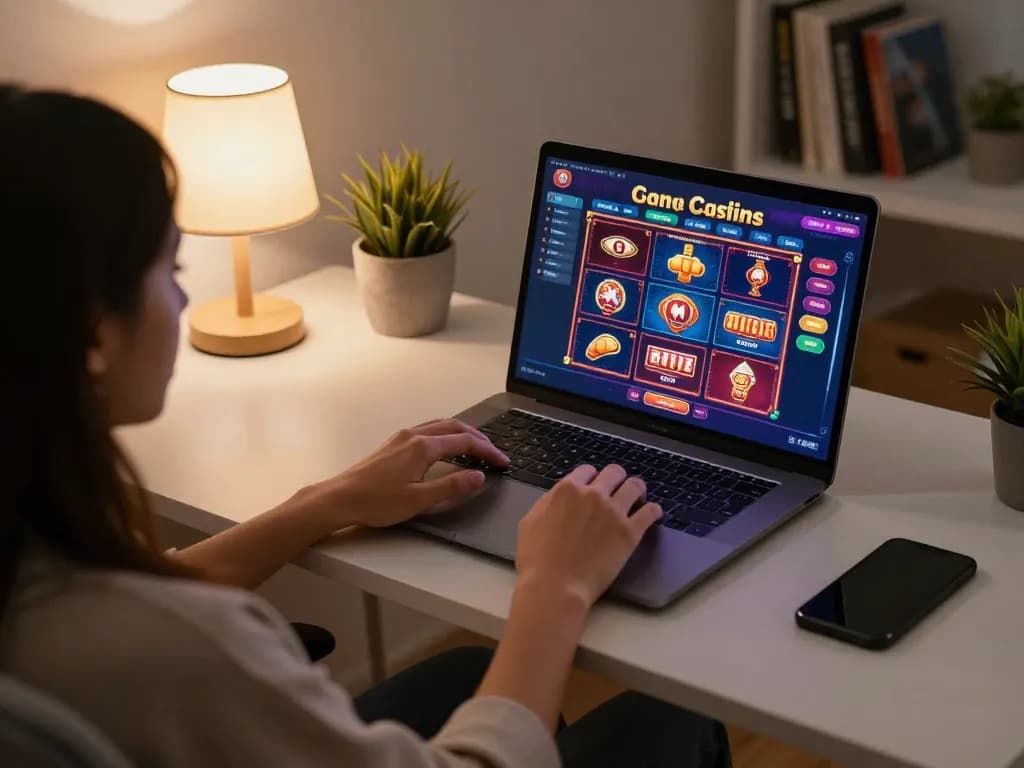 Engaging gameplay on non Gamstop casinos from a home office setup with vibrant casino interface.