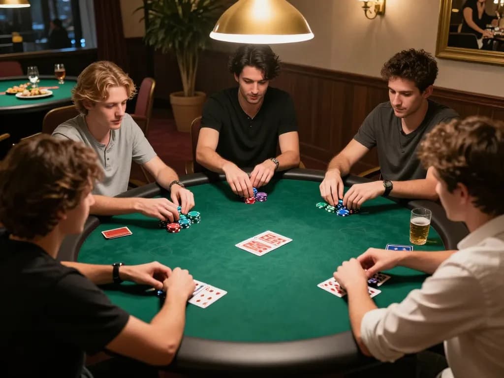 Players enjoying a friendly poker game at home, showcasing dr88 gaming strategy and camaraderie.