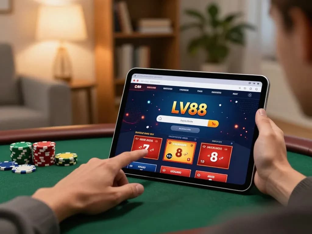 Experience intense gameplay with LV88 on a tablet in a cozy living room setting.