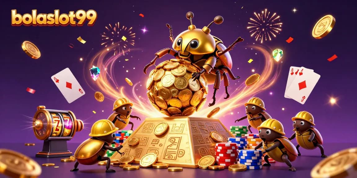 Spin the lucky reels with bolaslot99 while a golden dung beetle rolls coins up a pyramid!