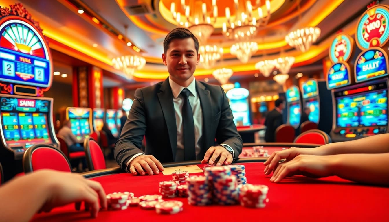 Experience the thrill of uu娱乐 at a high-end casino with vibrant gaming action.
