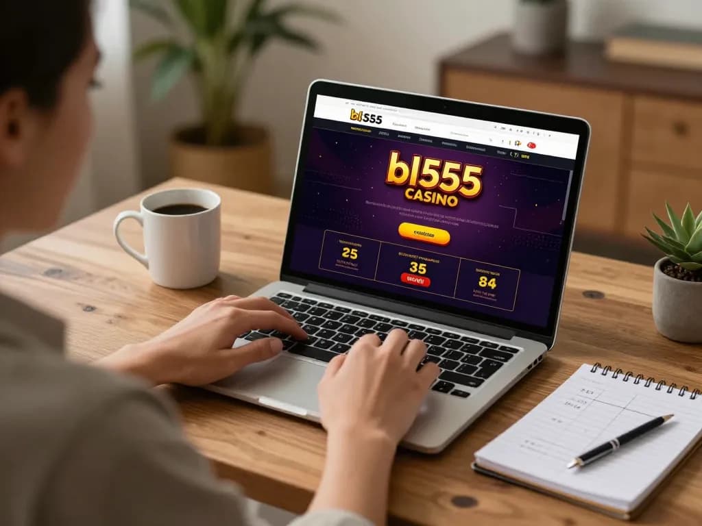 Person engaging with bl555 casino site on a laptop at home, highlighting strategic gameplay.