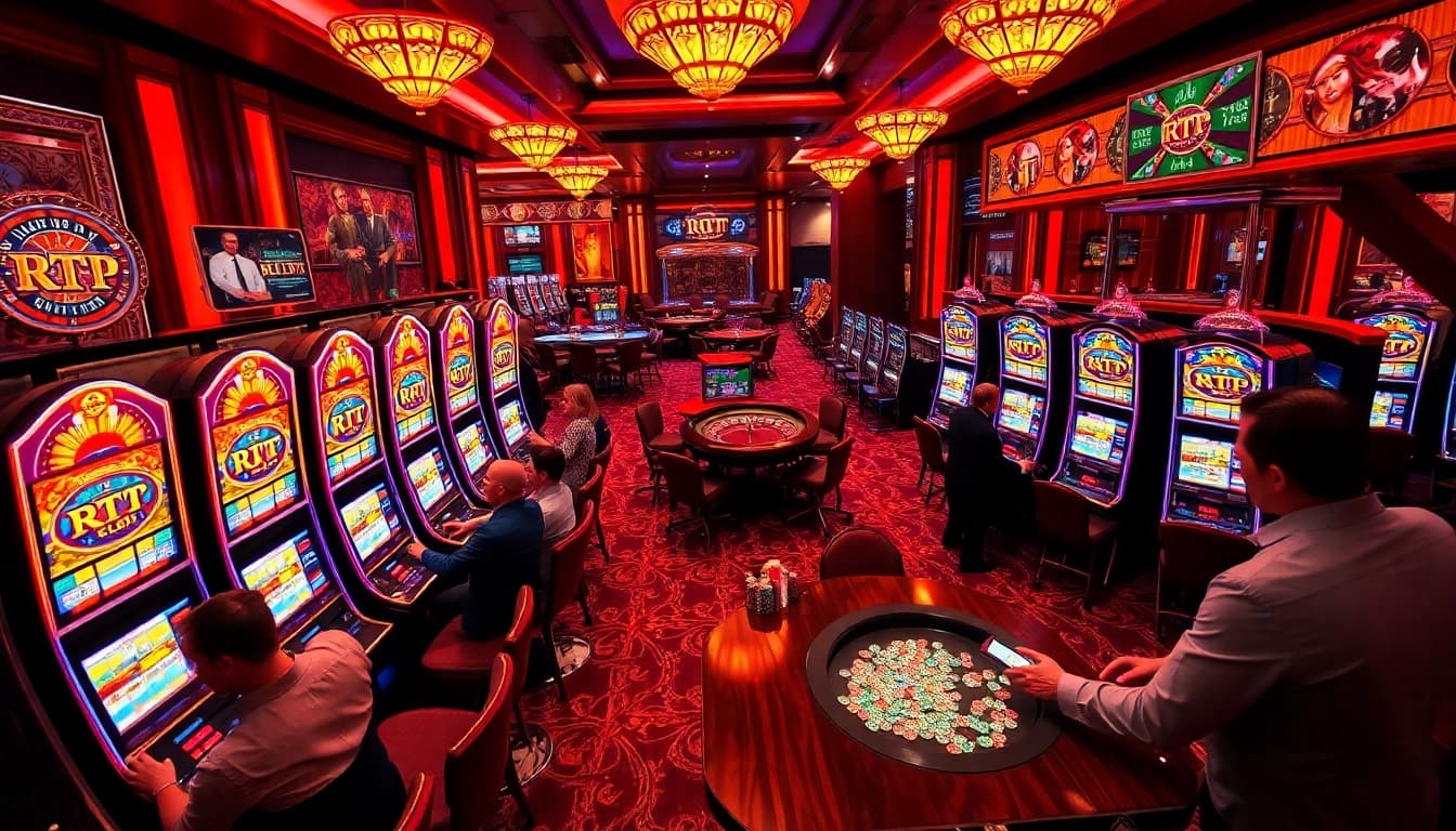 Players enjoying thrilling RTP Slot machines in a luxury casino atmosphere.