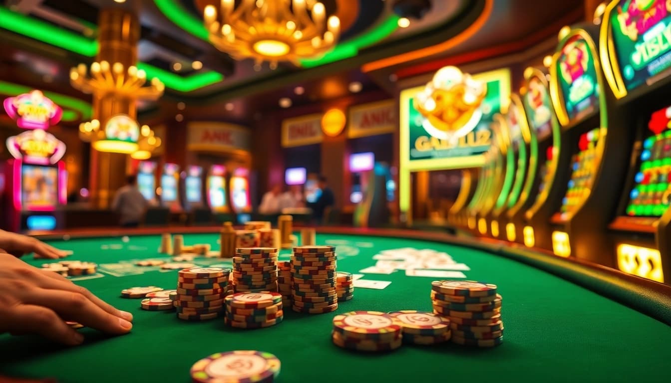 Engage in dynamic casino gaming at https://goal123q.com/, showcasing luxurious tables and vibrant atmosphere.