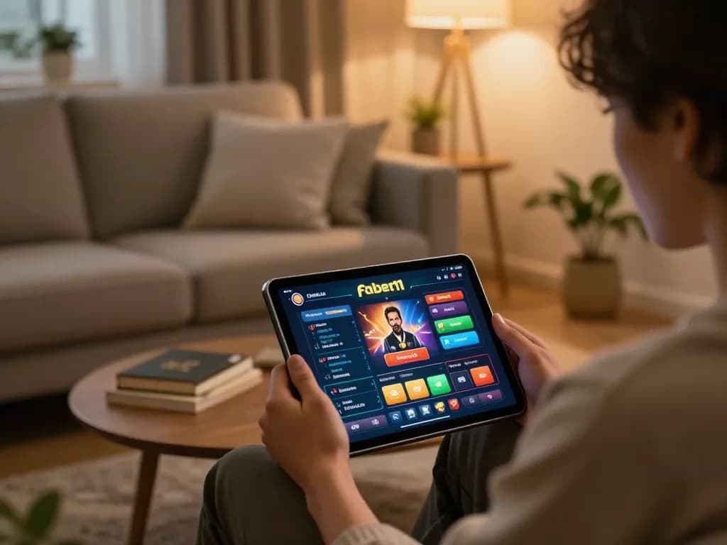 Engaging in a strategic online gaming experience with fabet11 on a tablet in a cozy environment.