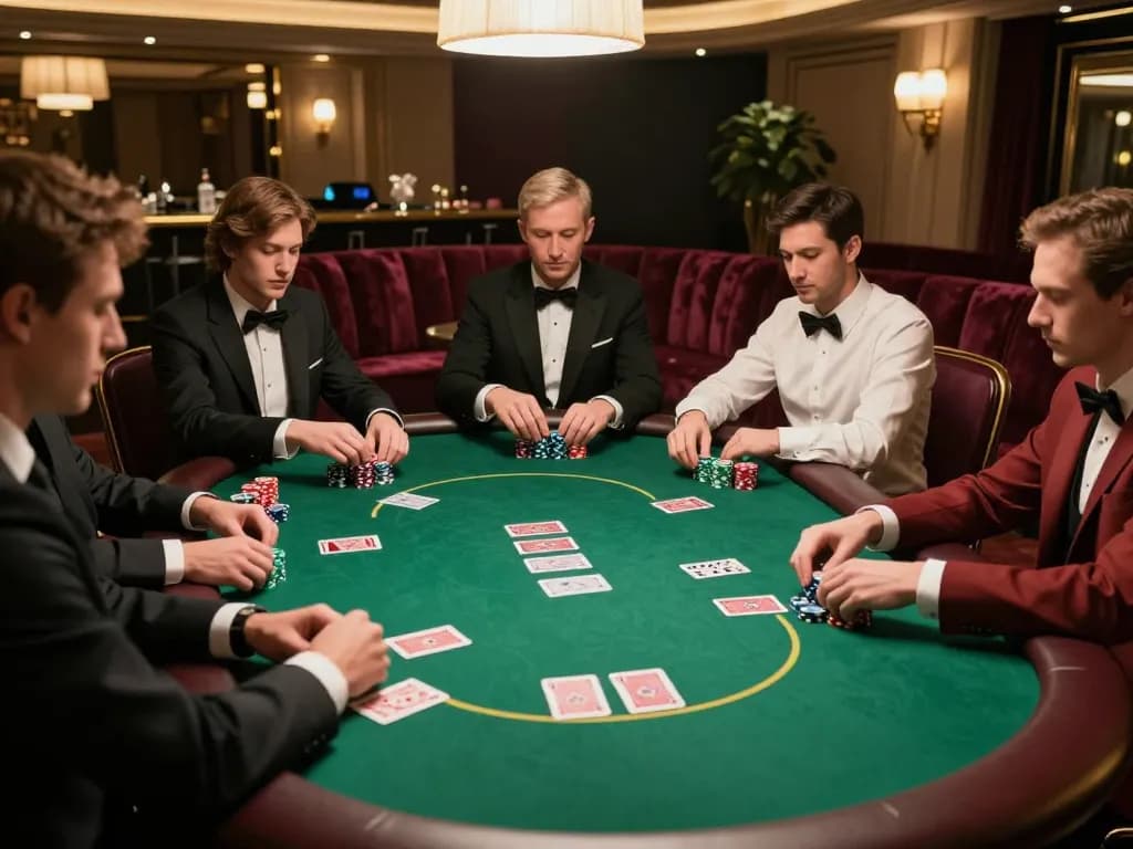 Players engaging in high-stakes poker at the lc88 luxurious gaming table, showcasing a thrilling gambling experience.