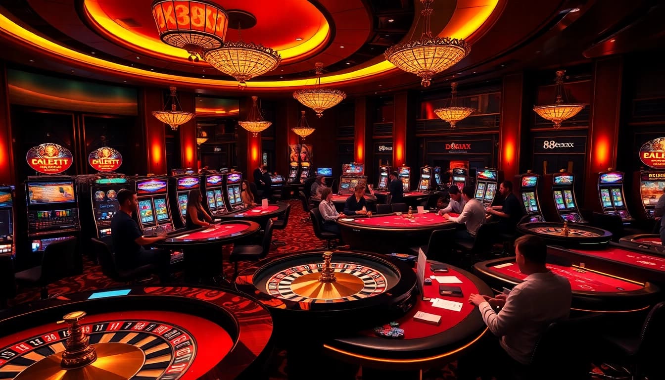 Experience thrilling gameplay at 88xx with vibrant casino tables and enchanting slot machines.