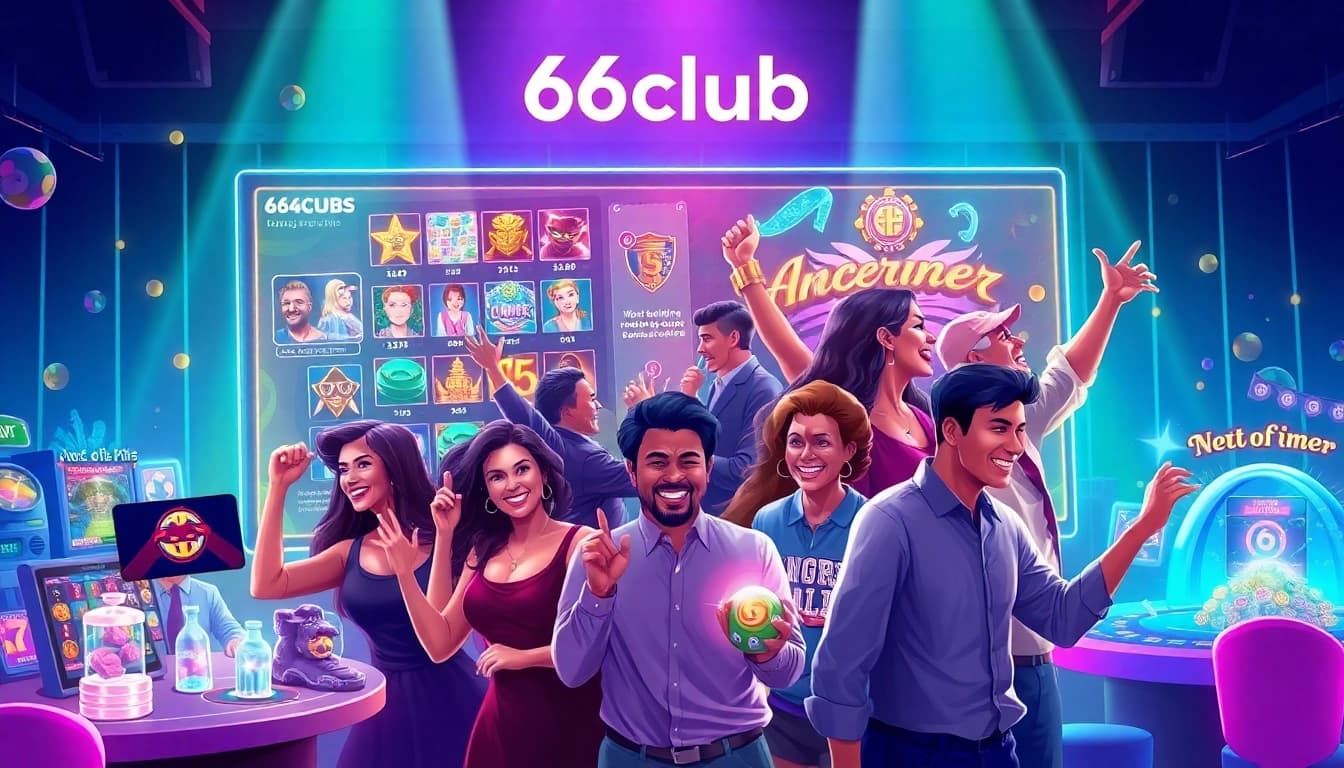 Exciting online gaming experience at 66club, showcasing diverse players and vibrant digital casino games.