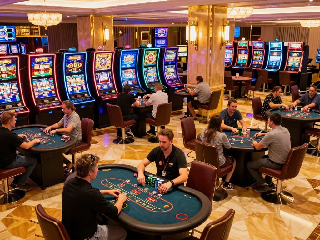 Players enjoying dynamic moments at SUNWIN casino with vibrant tables and engaging slot machines.