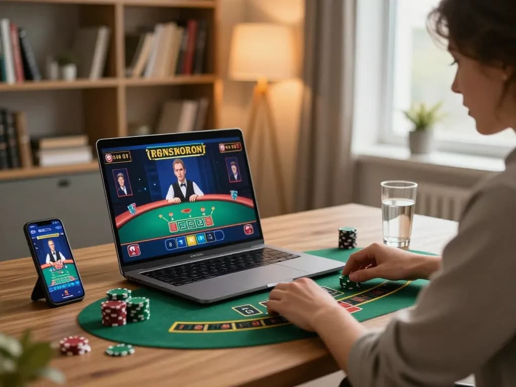 Player enjoying an exciting online blackjack game on 88aa with a focused expression in a cozy home office.
