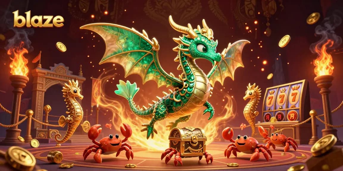 Experience blaze like never before with a vibrant casino-themed 3D sea dragon illustration.