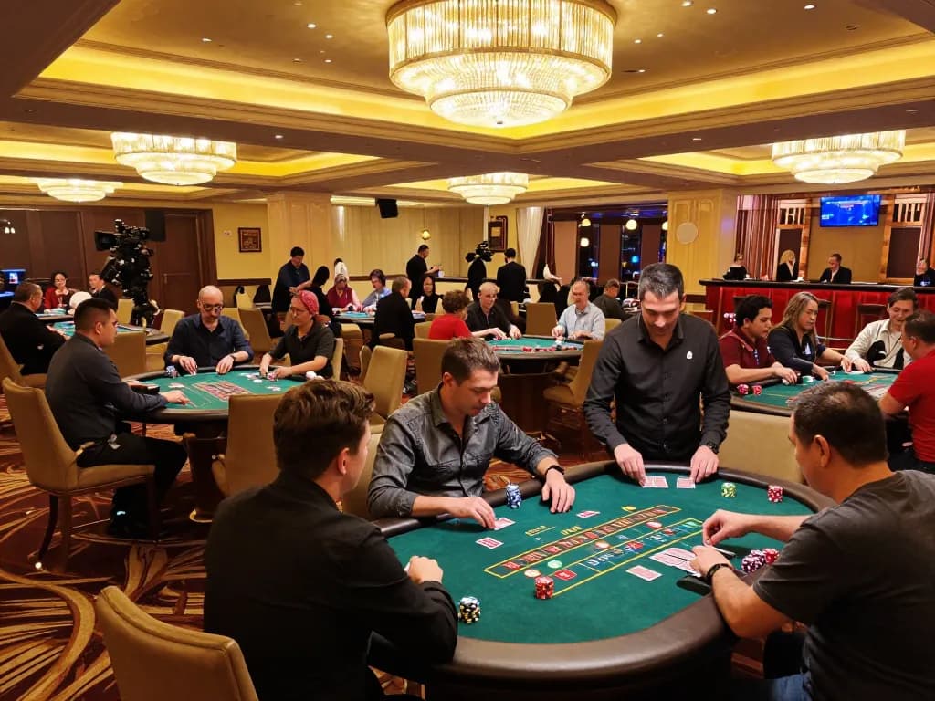 O8 players enjoying the thrilling experience of casino gameplay under warm, ambient lighting