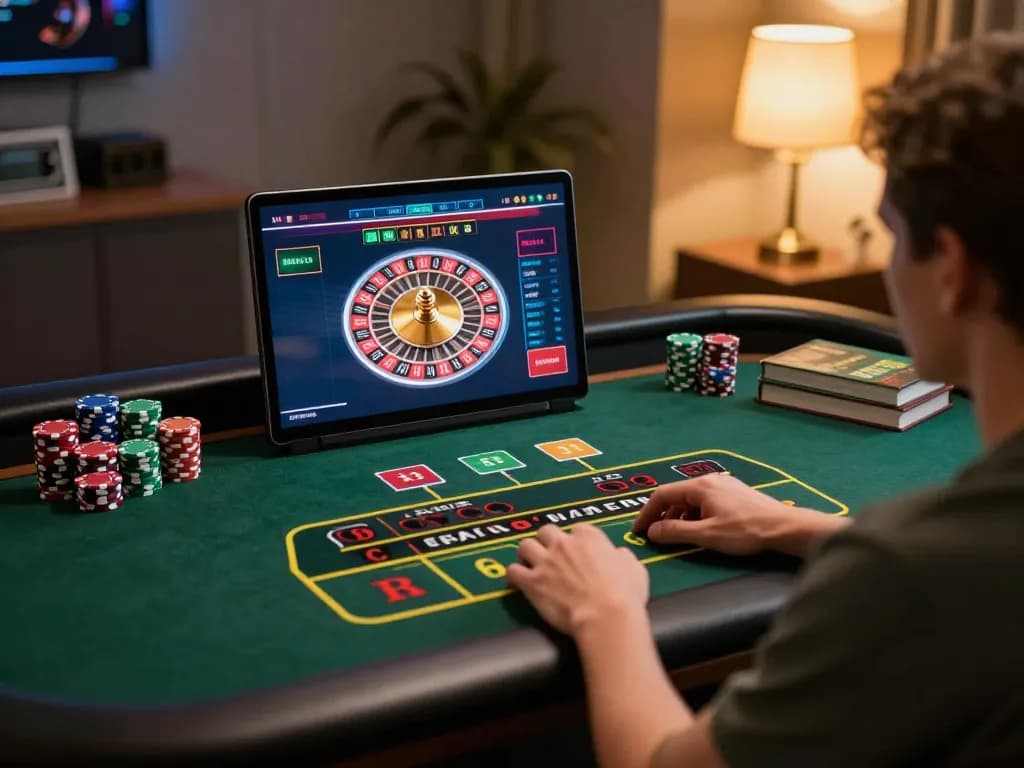 Engaged at home in a thrilling live dealer game on lc88vina, showcasing an immersive online gaming experience.