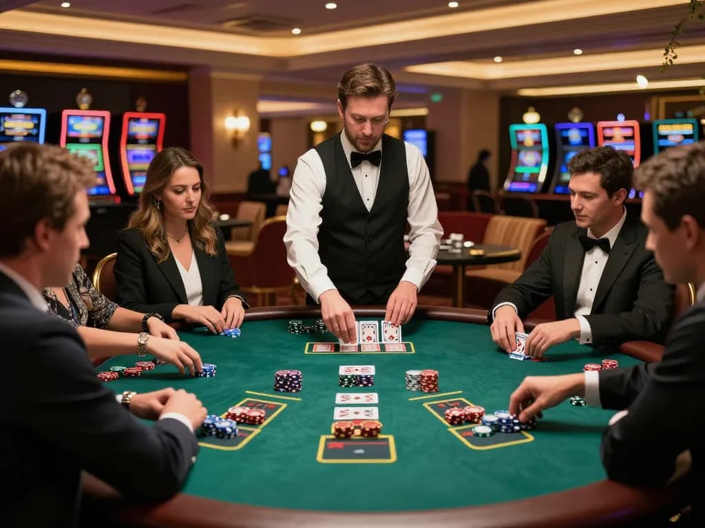 Experience high-stakes gaming action at 789P baccarat table in a luxurious casino setting