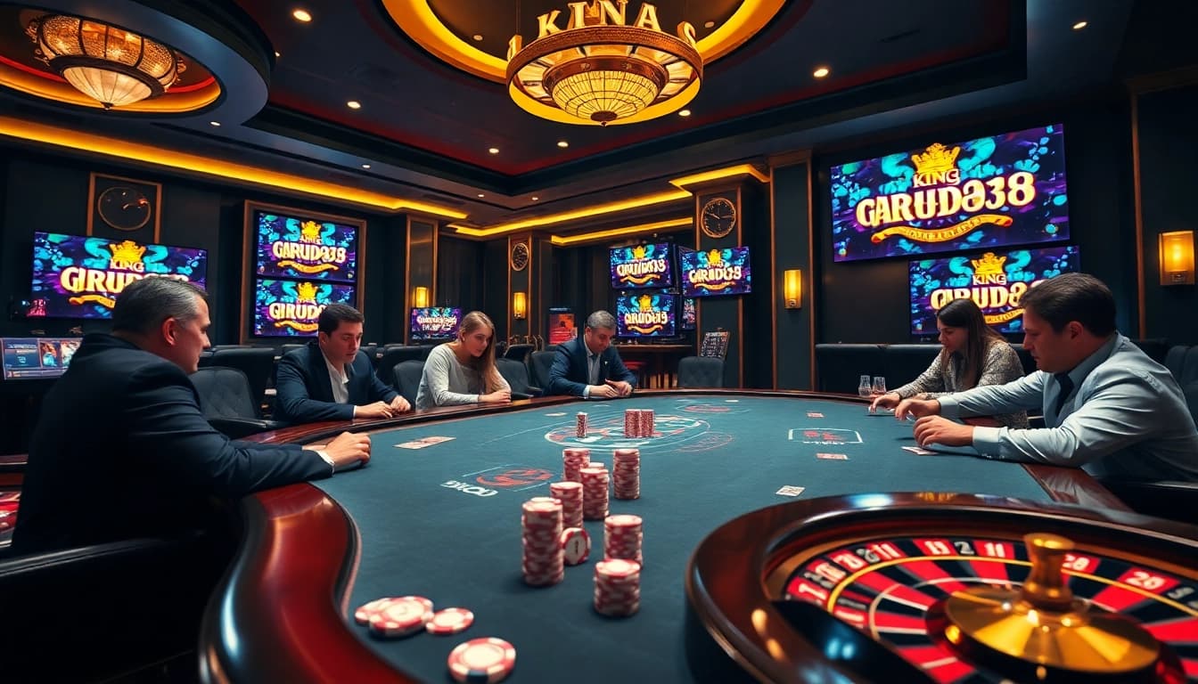 Experience the thrill of king garuda138 with engaging gameplay at a luxurious casino poker table.