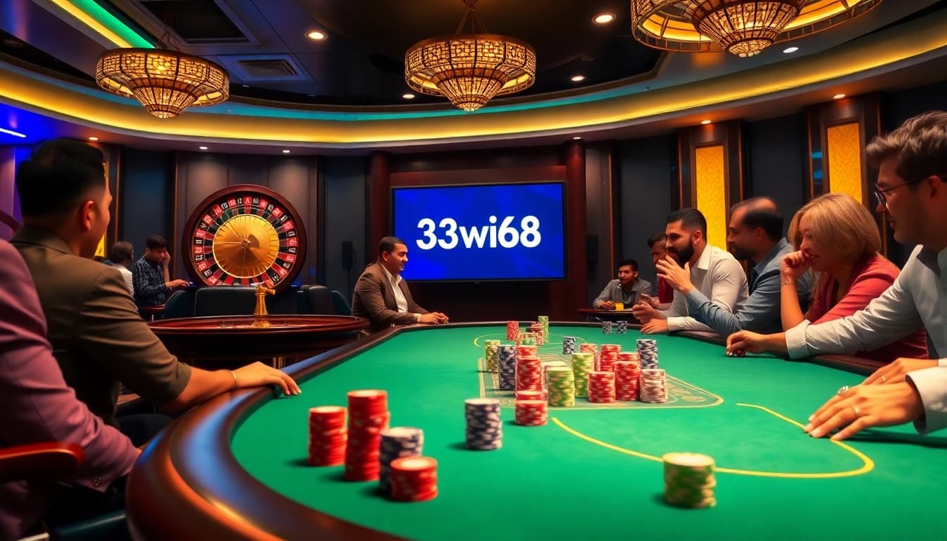 Rasakan sensasi bermain di meja poker mewah 33win68, lengkap dengan chip poker berwarna-warni dan roda roulette.
