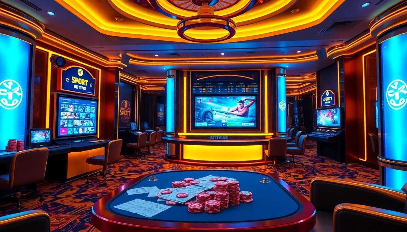 E1 Sport Betting scene showcasing vibrant esports betting options and casino atmosphere.