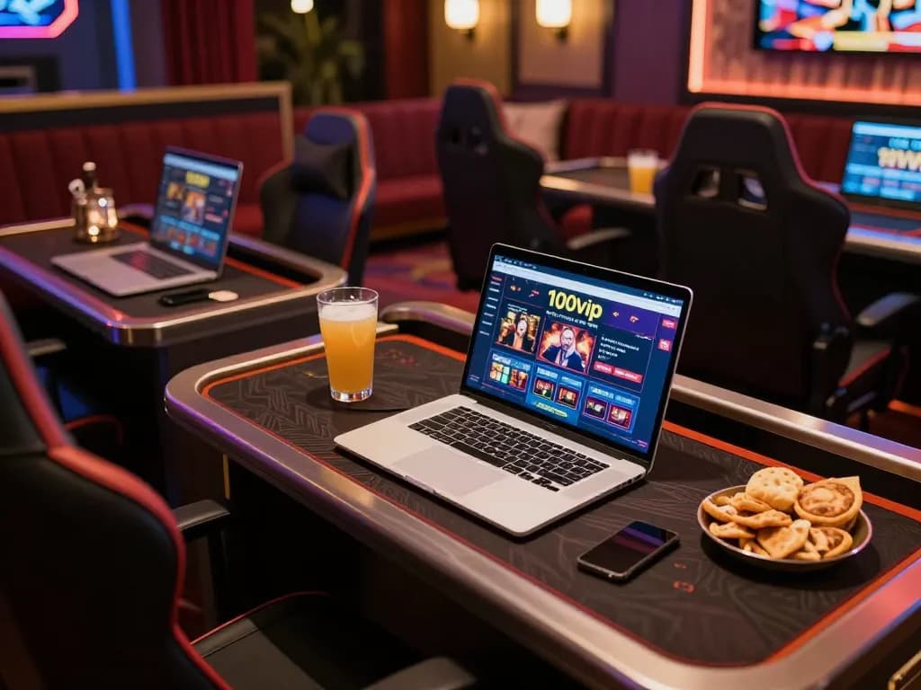 Engaging gameplay experience at 100vip online casino interface on laptop with stylish setup.