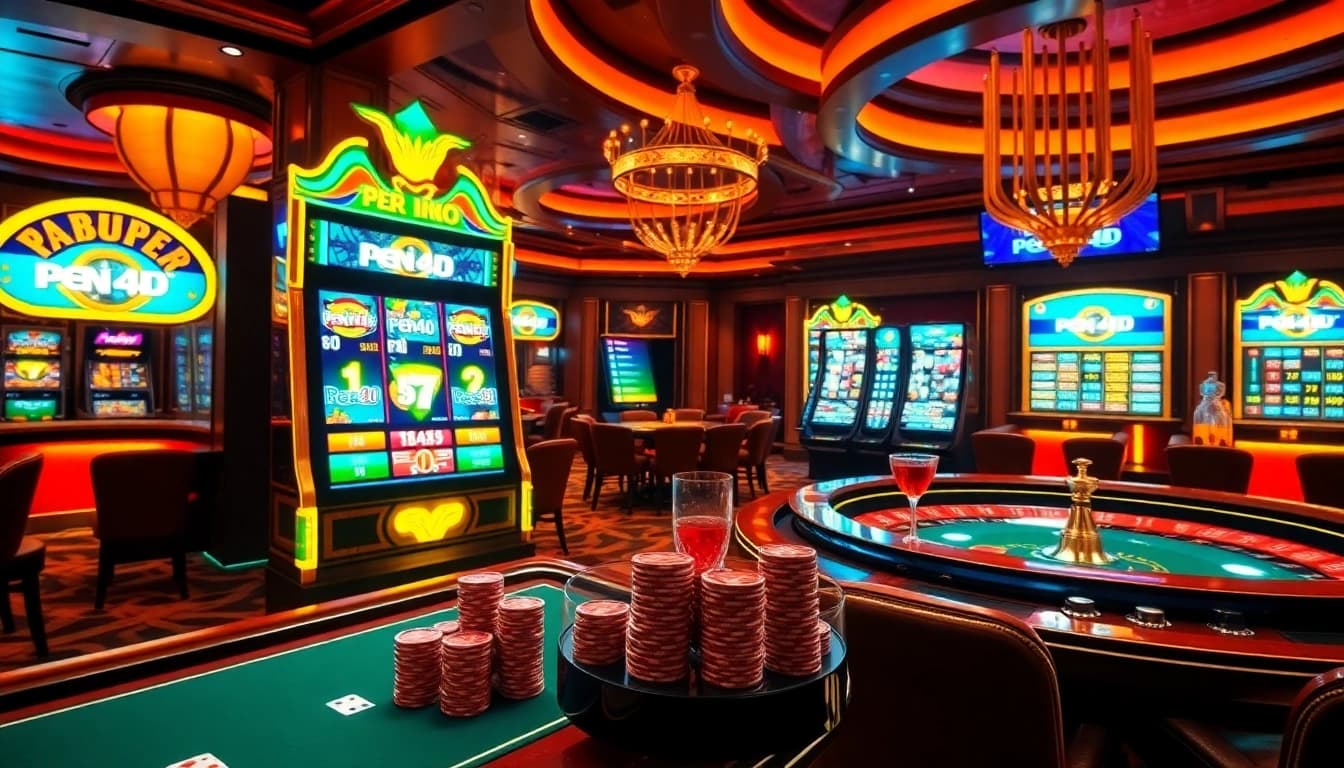 Win big at the casino with engaging slot machines and the pen 4d theme in a vibrant scene.