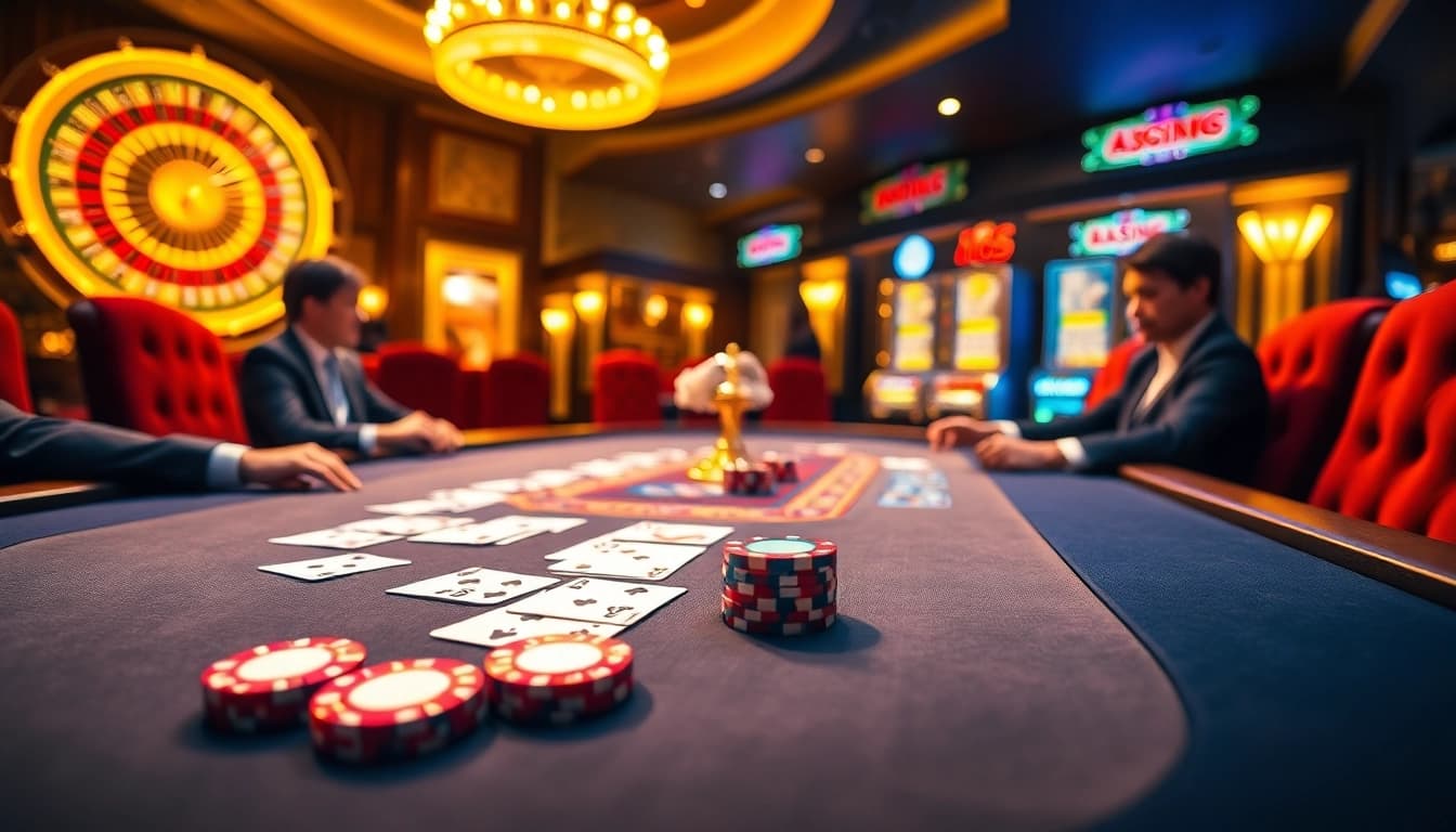 The bdtk1 app enhances your gaming experience at a luxurious casino table with poker chips and cards.