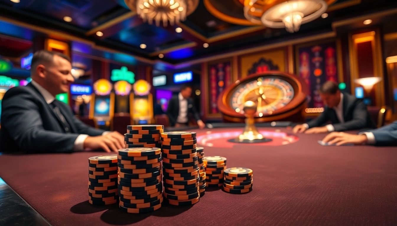 Players engaged in a competitive poker game at a luxurious MM OO casino table.