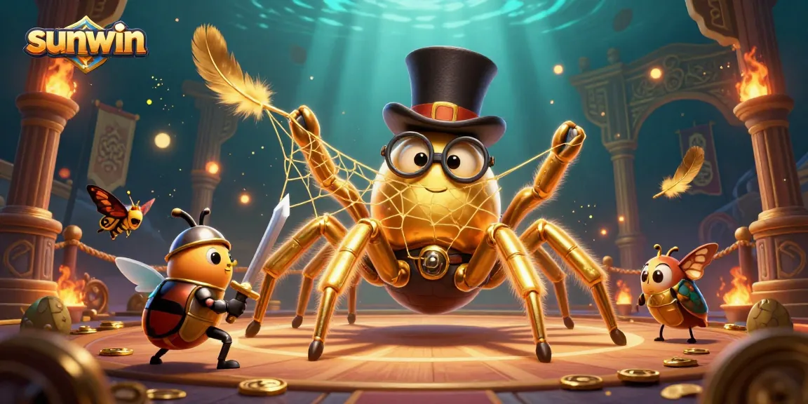 Experience sunwin's vibrant casino adventure with golden elements and colorful characters in a dynamic setting.