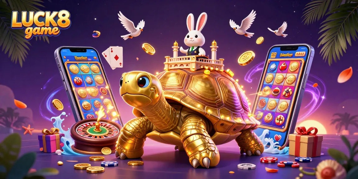Play LUCK8 game and experience thrilling 3D casino action with colorful slot reels and golden coins!