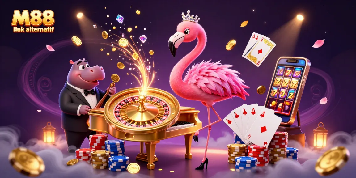 Experience M88 link alternatif and enjoy dynamic gambling features in a vibrant 3D casino scene.