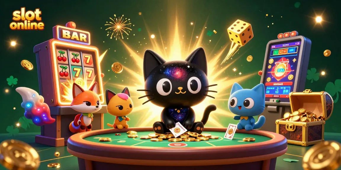 Engage in thrilling slot online action with a cosmic black hole cat and vibrant galaxy fox.