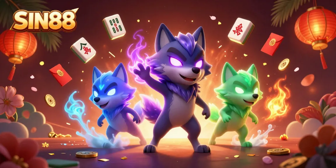 SIN88 showcases an exciting casino scene with vibrant 3D wolves and captivating game elements.