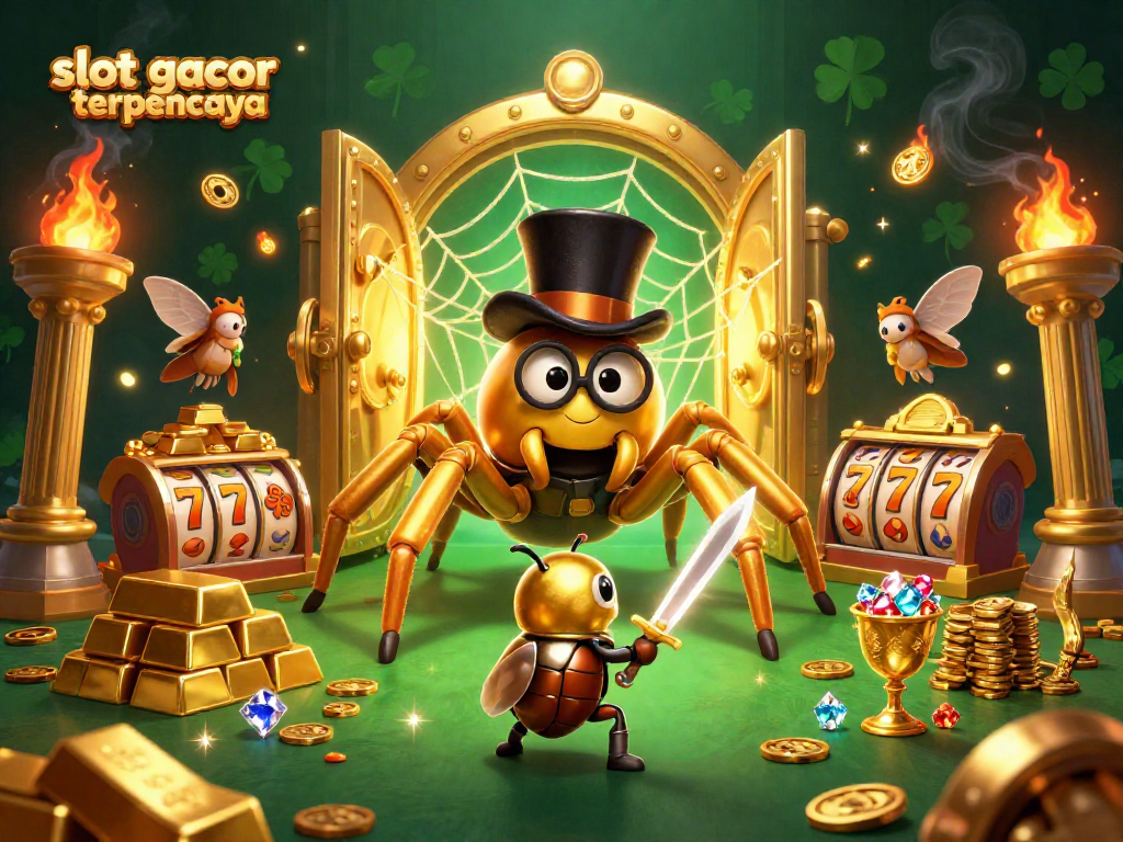 Spin the reels of slot gacor terpercaya with a golden tarantula, beetle knight and treasures by your side