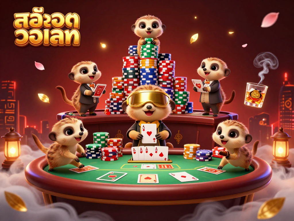 Experience the excitement of สล็อตวอเลท with this dynamic scene of meerkats managing a casino.