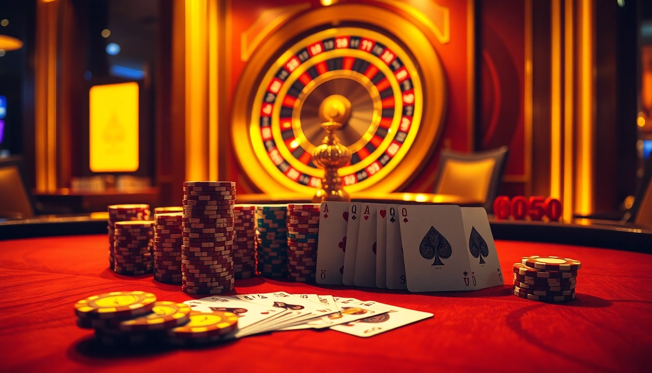 Daga poker table scene showcasing high-stakes gambling excitement with chips and cards.