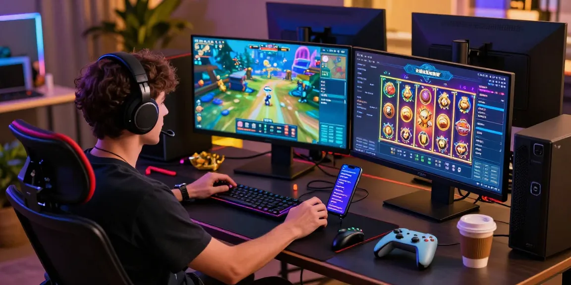 Engaged gamer enjoying cika4d login experience with multiple screens displaying vibrant games and controllers in a modern setup.