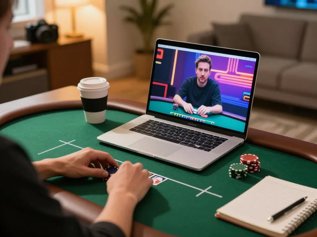 Engaging with poker on 555win during a cozy online gaming session at home