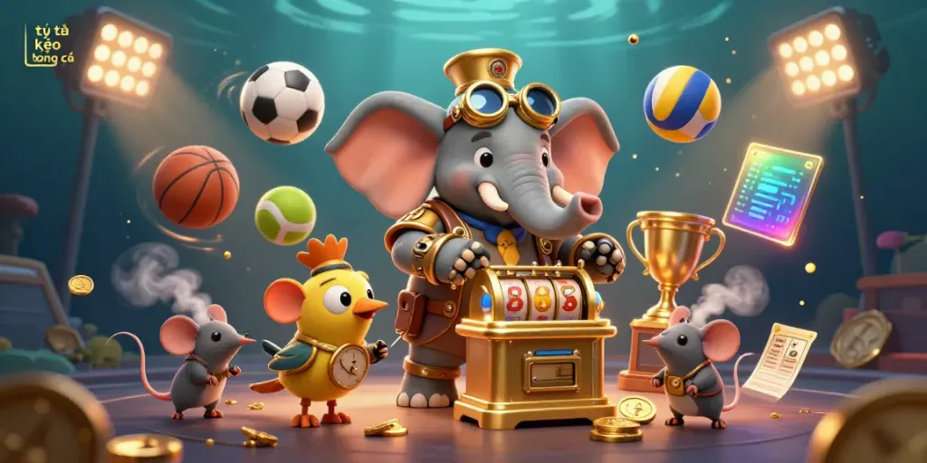 Experience the dynamic world of tỷ lệ kèo bóng đá with steampunk elements and vibrant sports action.