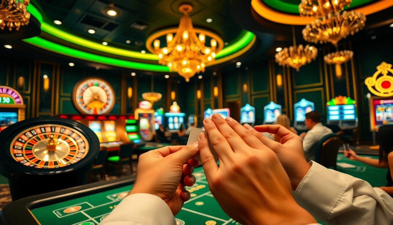 Players celebrating a win at XX88 casino with poker chips and lively gambling atmosphere.