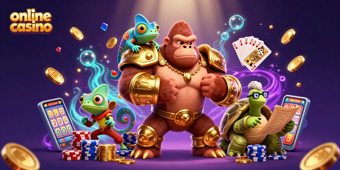 Join the ultimate online casino adventure with a powerful gorilla king and playful chameleon.