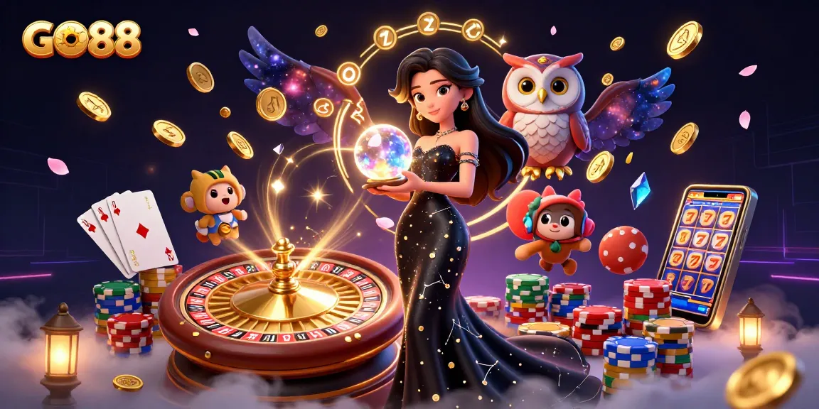 Play exciting slot games at GO88 with vibrant visuals, 3D characters, and dynamic casino atmosphere.